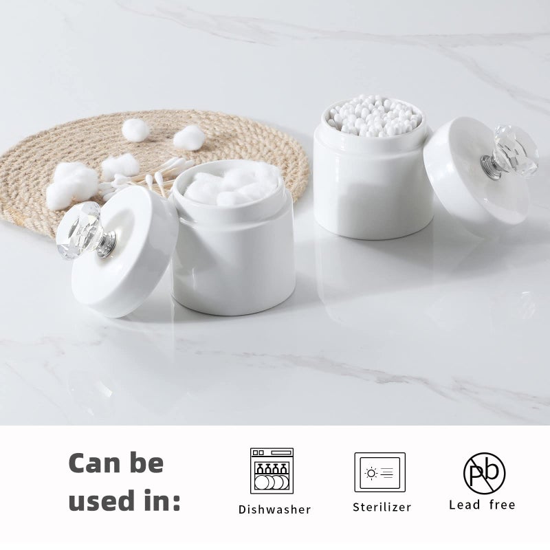 ONTUBE Porcelain Cotton Swabs Holder Organizer with Crystal Lid and Easy to Clean, White (Silver Lid,Set of 1) - Image 5